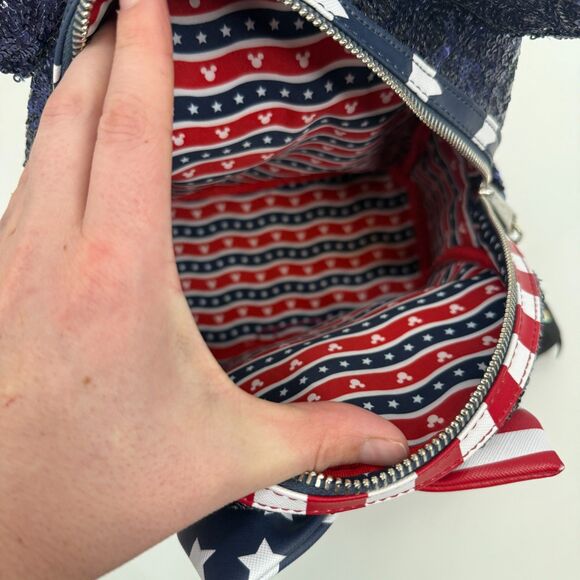 Disney Parks Loungefly Stars Stripes Americana Patriotic Sequin Mini Backpack - Picture 9 of 14